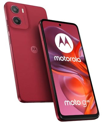 Motorola Moto g05 Smartphone (Kratzfestes 6,67 Zoll HD+ Display Dank Corning Gorilla Glass 3, wasserabweisend, 50-MP-Kamera, 4/64 GB, 5100-mAh-Akku, TurboPower-Aufladen) Plum Red, inkl. Schutzcover