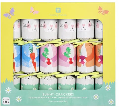 Talking Tables 6 x Easter Crackers, Jokes, Games, Bunny Ears Headband, Spring Bunny Design Eco-Friendly, Pastel Tableware, Recyclable