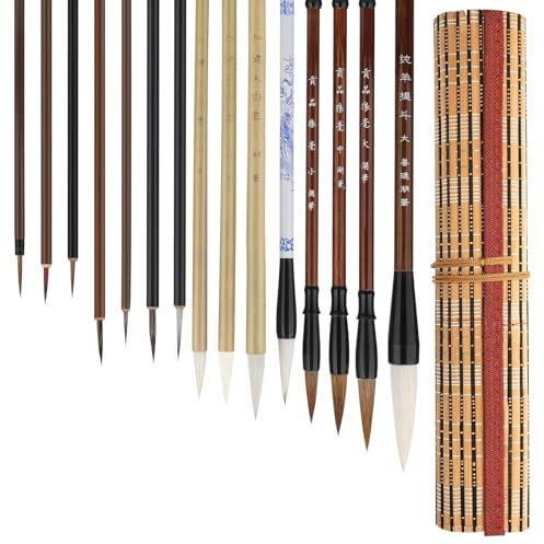 Linkstyle Chinesische Kalligraphie Pinsel, Gemischte Größe Japanische Kanji Sumi Pinsel für Anfänger Studenten, 15 Stück