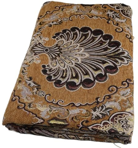 TinaKim Heavy-Duty European Chenille Jacquard Upholstery Fabric - Damask Slipcovers Material for Couches, Chairs, Headboards (Peacock Brown, 3 Yard)