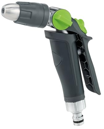 GEKA Plus Multispritzdüse (stufenlos einstellbar, Einhandbedienung, Dauerarretierung, rutschfest, Gartenschlauchaufsatz, Gartenbewässerung, Spritzdüse für Gartenschlauch) 46.1006.9
