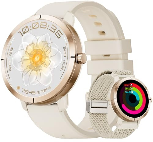 DREMAC Smartwatch Damen Rund,Integriertes GPS,10 Tage Akku,1.35″ Amoled Display,Aluminiumgehäuse,Bluetooth Anruf,170+ Trainingsmodi,5ATM Fitness Tracker mit Herzfrequenz,SpO2,Schlaf-Tracker,Rosa Gold