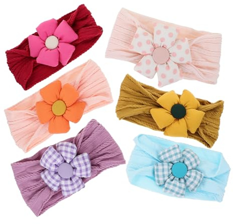 POPETPOP 6 Piezas Diademas de Algodón Elásticas para Niña Niña con Flores Suaves y Cómodas Accesorios para Recién Nacidos y Niñas Pequeñas para Uso Diario y Fiestas