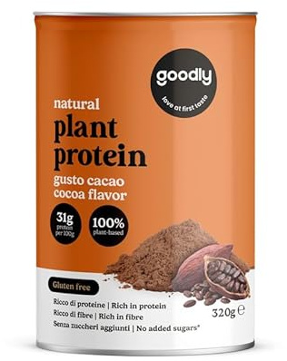 Goodly, Proteine Vegetali in Polvere Gusto Cacao, Senza Glutine e Zuccheri Aggiunti, Ricche di Proteine e Fibre, 320 g