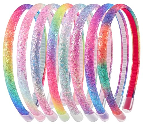 obeoby 8 Pack Girls Headbands, Elastic Rainbow Hair Bands, 12.5 cm | Stretch fit, lightweight design, holds back hair and smooths bangs, for kids, teens and women, daily wear and parties