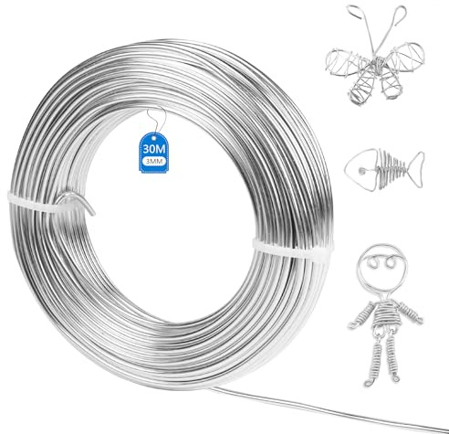 SUPAWAY 3,0 mm Fil D'Aluminium 30m de Longueur Craft fil de Bricolage à Modeler pour la Fabrication de Bijoux Artisanat Modeler des Armatures Sculptures (Argent)
