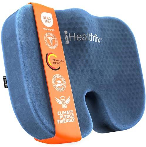 Healthfix Ortopedisk sittdyna kontorsstol, svanben avlastning med honeycomb-lager och velouröverdrag, ergonomisk sittdyna för kontor, bil, hem, 45 x 36 x 7 cm (kungsblå)