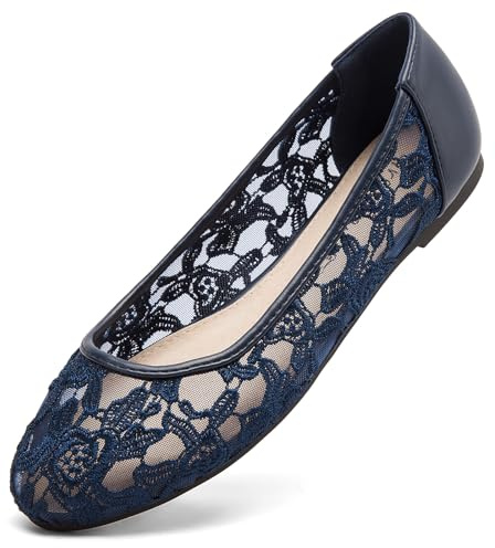 Greatonu Ballerines Femme Ballerines en Dentelle Chaussures Plats Ballerine Ronde Confortable Slip-on Lace