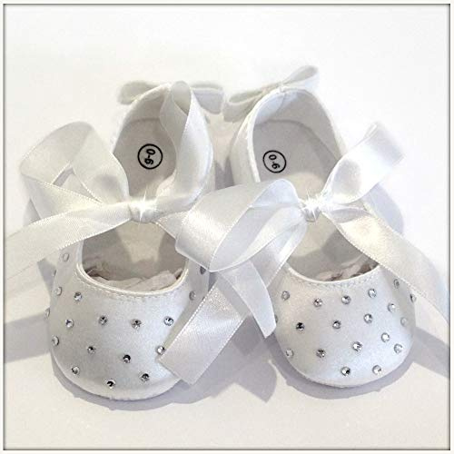 Zapatillas Bailarinas Neonadas Blancas Clásicas o con Cristales, Zapatos Bebé Luxury, Bautizo, Boda, Cumpleaños, Nacimiento, Brillabenny 6-12 Meses con Strass Bianco
