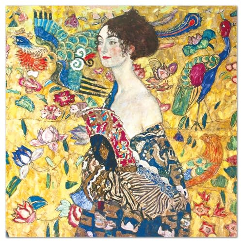 Giallobus - Cuadro - Gustav Klimt - Dama con abanico - Vidrio acrílico - 70L x 70l cm - Listo para colgar - Cuadros modernos