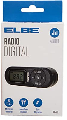 ELBE RF-96 Radio de Bolsillo Digital FM, Búsqueda automática o Manual de emisoras, Auriculares Stereo incluidos, Dispone de Correa para Colgar al Cuello, Negro