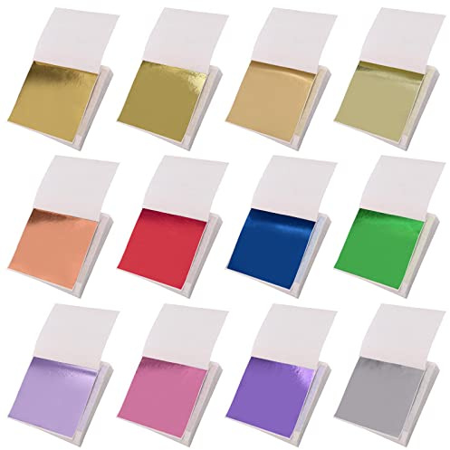 Imitation Gold Leaf Sheets 600 Pieces 8.5cm*8cm Arts and Crafts Art Project Furniture Painting Wall DIY(12 Colors)