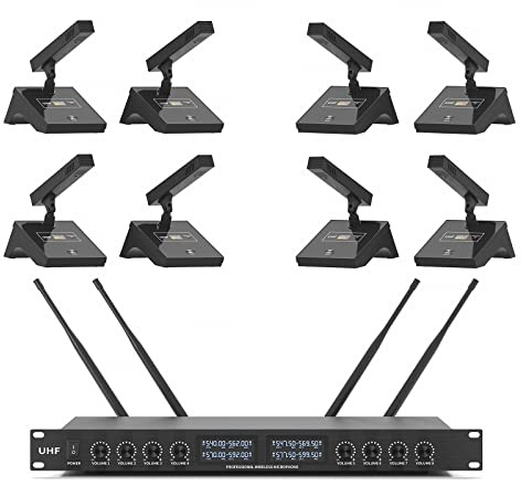 XTUGA YT8 Wireless Microphone System,UHF 8 Channel Gooseneck Cordless Microphone System, Desktop Conference Mics Super-Low Noise for Public Speaking,Lecture,Outdoor Conferences