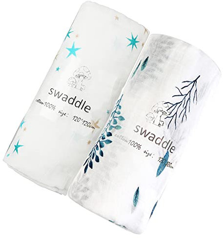 norinori Baby Musselin Swaddle Decke Tücher Pucktuch Neugeborenes Große 120x120cm Musselin Tuch Swaddle Blanket 100% Baumwolle 2 Stück Geeignet für Jungen und Mädchen