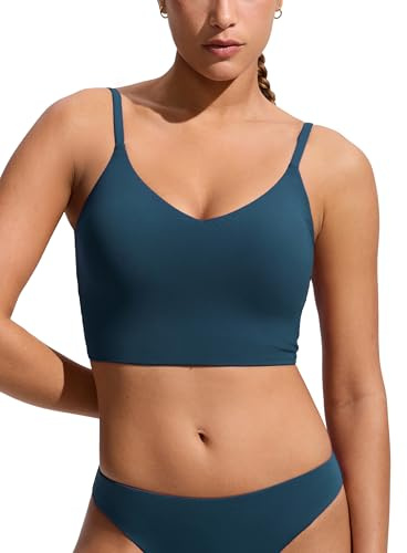 CRZ YOGA Col en V Longline Hauts de Bikini | Rembourrage Intégré, Bonnet A-D, Coupe Courte, Bretelles Réglables Fines, Natation, Maillots de Bain pour Femme