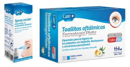 Care + Spray Ocular, Blanco, 10 ml (Paquete de 1) + Care + Toallitas Oftálmicas, Higiene Párpados, 30 Unidad (Paquete de 1)