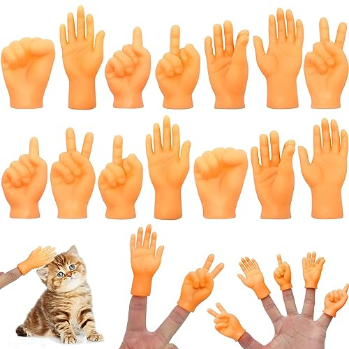 RAFIYU 14pcs Mini marionnettes à Doigts, Petites Mains pour Chats, marionnettes à Doigts en Caoutchouc, Main Gauche et Droite, Jouet à caresser pour Animaux de Compagnie, Chats, Enfants, fête