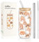Joeyan 600ml Tasse à boire en verre avec couvercles et pailles, Motif arc-en-ciel, forme de cannette pour café glacé, thé aux perles, bière, smoothie, cadeau de verrerie pour anniversaire, Noël