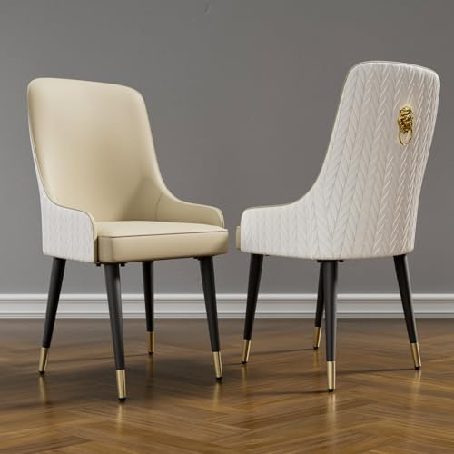 FATIVO Lyxiga matstolar i läder, 2 st, vadderad köksstol i konstläder med hög rygg Skandinavien modern bekväm (beige)