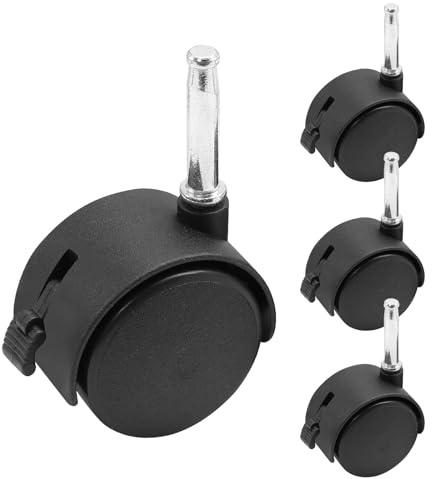 suiwotin Lot de 4 roulettes pivotantes de 5,1 cm, roues M8 à tige avec frein, roulettes robustes en nylon noir de rechange pour meubles, tables, armoires, étagères