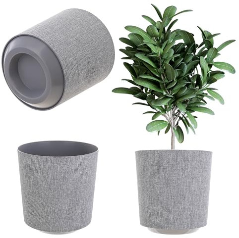 KADAX Pot de fleurs décoratif - Rond - En plastique - Pour la culture de plantes - Pour l'intérieur et l'extérieur - Gris - 25 cm
