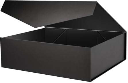 PKGMAGIC - Caja de regalo extra grande, 41,4 x 36,07 x 12,7 cm, caja de regalo extra grande con tapa, caja de regalo para ropa y grandes regalos (negro)