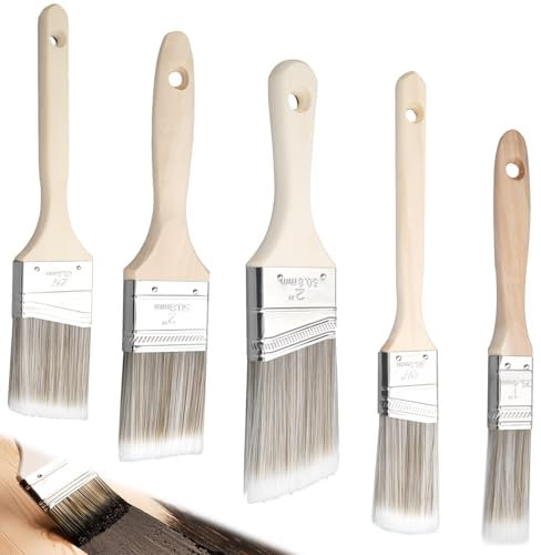 Lot de 5 Pinceaux Plats Professionnels - Peinture Acrylique pour Mur, Bois, Métal, Meubles - Manche en Bois