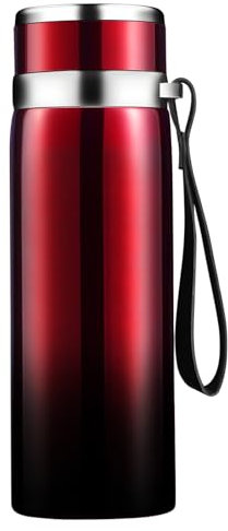 Borraccia termica sottovuoto a doppia parete, grande capacità, con tazza e corda, in acciaio inox, per bevande calde e fredde (rosso, 1000 ml)