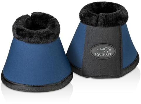 Equinate Hufglocken Furlyn mit synthetischem Lammfell M Navy - Robuste und stoßdämpfende Neopren Springglocken - Hufschutz für Training und Turniere - 2er Set