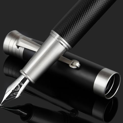 ZiYoMuo Luxury Fountain Pen Set,perfect combination of matte black and antique silver,Medium Nib&Fine Nib,Includes 8 Ink Cartridges&Ink Converter