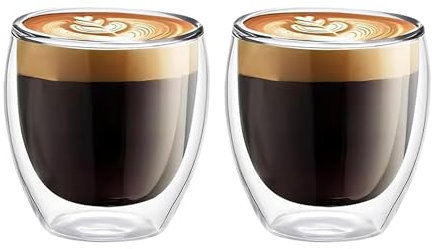 ADEPTNA 2 Pack Double Wall Coffee Mugs - Clear Insulated Thermo Glass - Gift for Christmas & Any Occasion - Ideal for Hot & Cold Drinks, BPA-Free Glass Cups (250ML (Pack of 2))