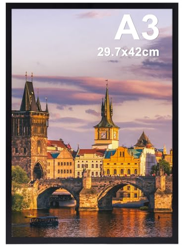 Ditwis Marco A3 Negro, Marco de Fotos Clásico Apto para Pósters, Fotos y Puzzles, Marco Grande para Salón, Oficina, Galería Expositor de Pared