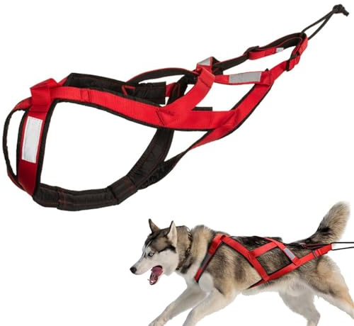 Pettorina da traino per cani, pettorina regolabile per cani per esercizi con slitta con strisce riflettenti, slittino per animali domestici, bikejoring, skijoring, corsa, canicross e scooter, per cani