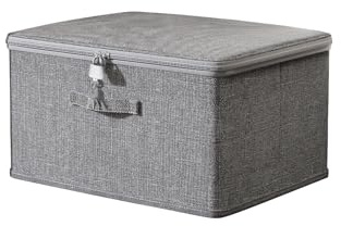 ACESOME Key Lock Storage Box, Collapsible Storage Box with 4 Keys, Grey Storage Boxs with Lid, Fabric Closet Organizer for Toys, Bedding, T-shirts, Medicines (30 × 20 × 14 cm)