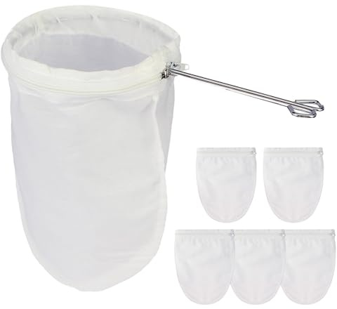 AURIVEE® 6 Stück Feines Sieb Filterbeutel mit Edelstahl Griff, Wiederverwendbarer Nussmilchbeutel, Passiertuch Filter für Saft Kaffee Tee, Küchen Lebensmittel Sieb Set