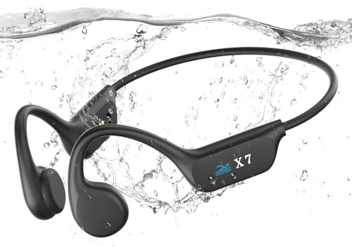 SAMVEK Swimming Headphones Bone Conduction Headphones, IP68 Waterproof Wireless Earphones Built-in MP3 Player 32G Memory,Underwater Swimming Headphone, Bluetooth 5.4 Open Earphone for Running-Black