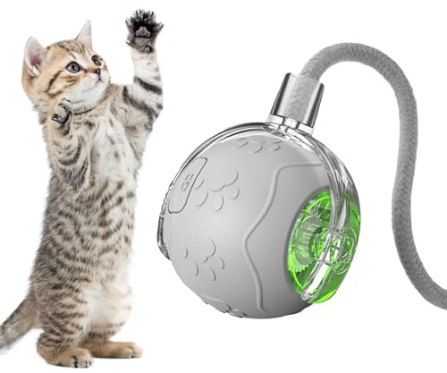 Bola Interactiva para Gatos,Juego Divertido Recargable Para Cachorros | Juguete Inteligente de Bola de Silicona para Gatos con Cuerda,Para Juego Interior y Exterior, Enriquecimiento, Ejercicio