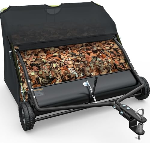 YINTATECH 42 Pollici spazzatrice per Prato rimorchio Posteriore, 20 cu. Raccoglitore di Erba a Foglia di Ft, spazzino da Giardino con Spazzola Regolabile in Altezza e Corda per scarica, Nero