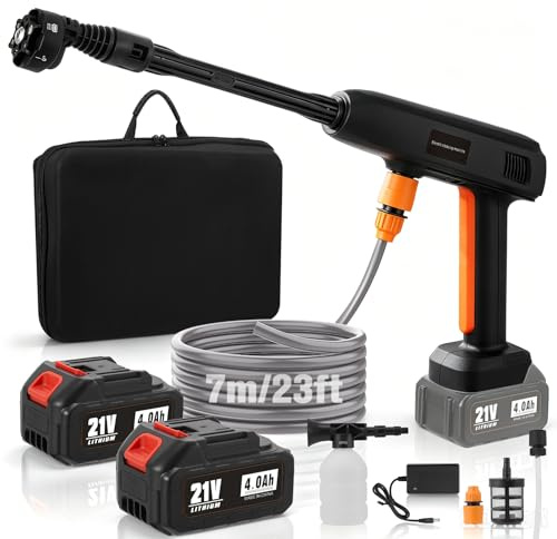 Idropulitrice senza fili 1000 PSI/69 bar, motore da 800 W, pistola idropulitrice mobile, 2 batterie da 4000 mAh, ugello 6 in 1, tubo da 7 m, filtro dell'acqua, per auto, terrazza, finestre e giardino