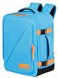American Tourister Take2Cabin - Ryanair/Wizz Air Kabinentasche 30 x 20 x 40 cm, 26,5 l, 0,60 kg, Handgepäck, Flugzeug-Rucksack S/M Untersitz, Blau/Orange (Blueberry Fizz/Papaya Pop)