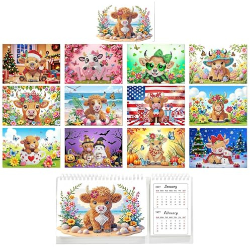 Gem Art Calendar - 2027-2028 Planner | Rhinestone skrivbordsdekor 11,8 tum, pappershartsmaterial | Månatlig hantverkskalender Avkopplande gör-det-själv-konstpresent för hemmakontor Klassrum för kvinno