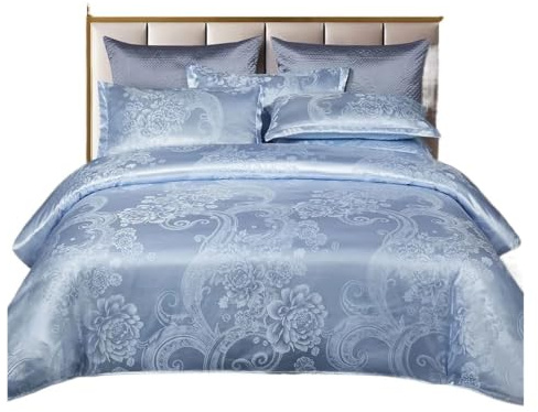 LuoAXINN Satin-bäddset jacquard king size-sängklädesset, lyxiga europeiska bröllopssängkläder, Queen American satin dubbelpåslakanset 220 x 240 (färg 1, set_säng 2,0 m 4 st)