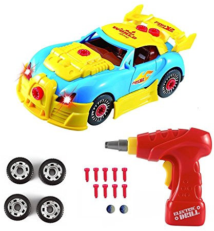 Pup Go Montage Auto Spielzeug für Kinder 3 4 5 6 Jahre, 26+4 Teiliges DIY Konstruktionsspielzeug Autos mit Bohrmaschine Akkuschrauber Sound Beleuchtung, Auto Zusammenbauen für Jungen