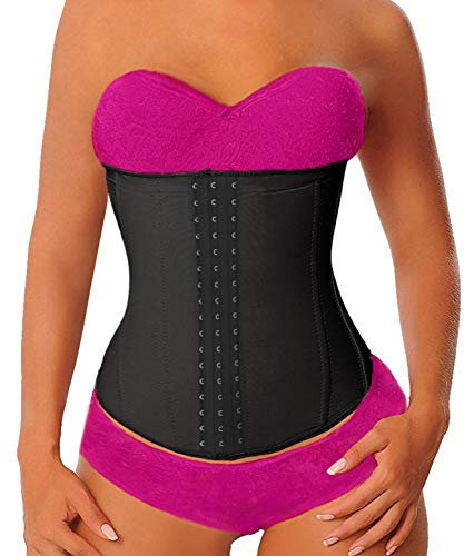 YIANNA Waist Trainer Damen Latex Korsett Unterbrust Corsage Bauchweg Taillenformer Langer Torso 9 Stahlknochen Shapewear Schwarz,YA110288 Size S