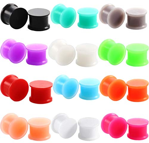 CABBE KALLO 24 pcs Silicone Plugs Ear Gauges Stretching Kit, 6G-1 inch Double Flared Expander Tunnels Flesh Saddles - Silicone Ear Plugs for Ears, Tunnels for Stretched Ears, Body Piercing Jewelry Set for Men and Women - Great Gift Option, (Gauge=3/4(20mm))