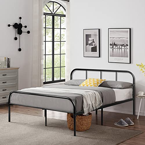 IPOTIUS Lit double, cadre de lit en métal avec sommier à lattes pour chambre d'enfant, amis ou coucher, 140 x 190 cm, noir
