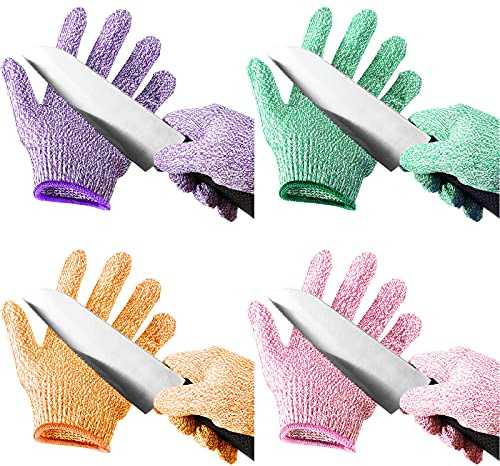 Geyoga 4 Pairs Kids Cut Resistant Gloves Level 5 Safe Gloves Protection for Kitchen Garden, Oyster Shucking, Crafts, DIY (Medium)