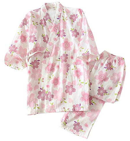 un-brand Conjunto de pijama kimono japonés para mujer, de algodón puro, talla XL A40, Color-40-XL, XL