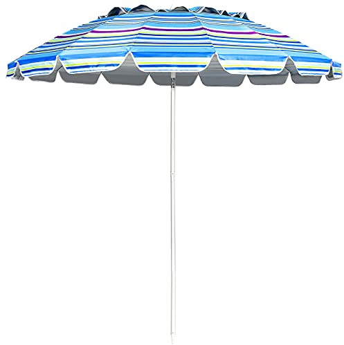 COSTWAY 220 cm Sonnenschirm Strand, Strandschirm windfest stabil, UPF 50+, 30° knickbar, Sonnenschutz mit Erdspieß für Balkon, Garten & Terrasse