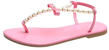 HLIYY Damen Flache Sandalen Mit Perlen Sommer Bohemian Römersandalen Leicht Bequem Flip Flops Sandalen Zehentrenner Lässige Sommerschuhe Freizeit Strandschuhe Strandsandalen